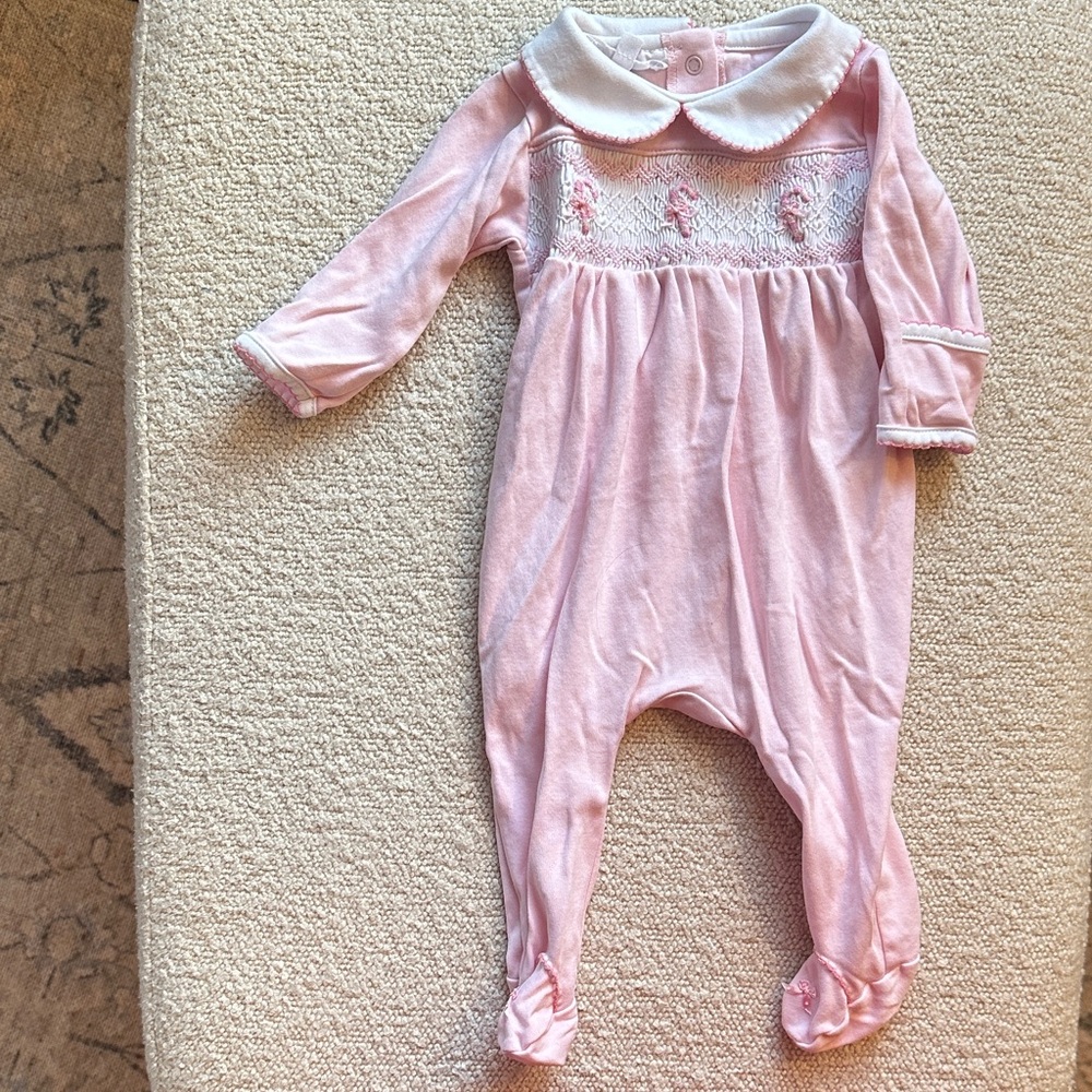 Magnolia Baby Sweet Peppermint Pink Smocked Collared Footie